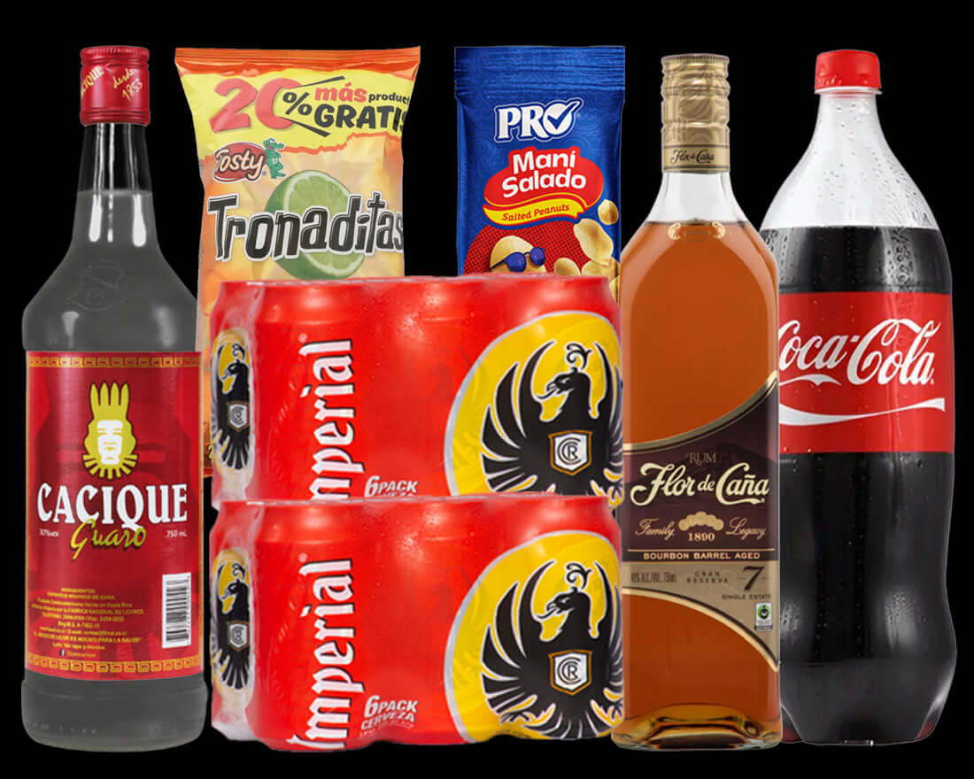 Party Pack 1 - Rum, Cacique, Imperial Beer, Coke + 2 Snacks