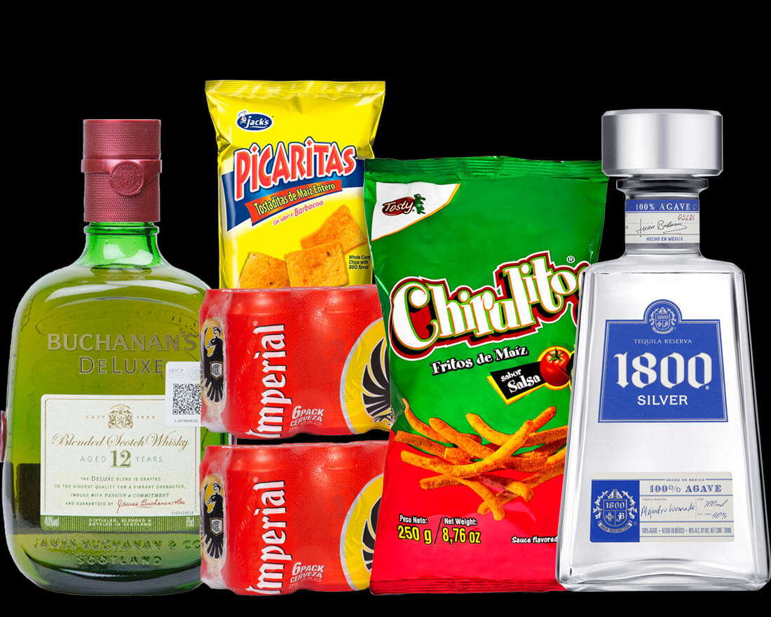 Party Pack 4 - Whiskey, Tequila, Imperial Beer + 2 Snacks