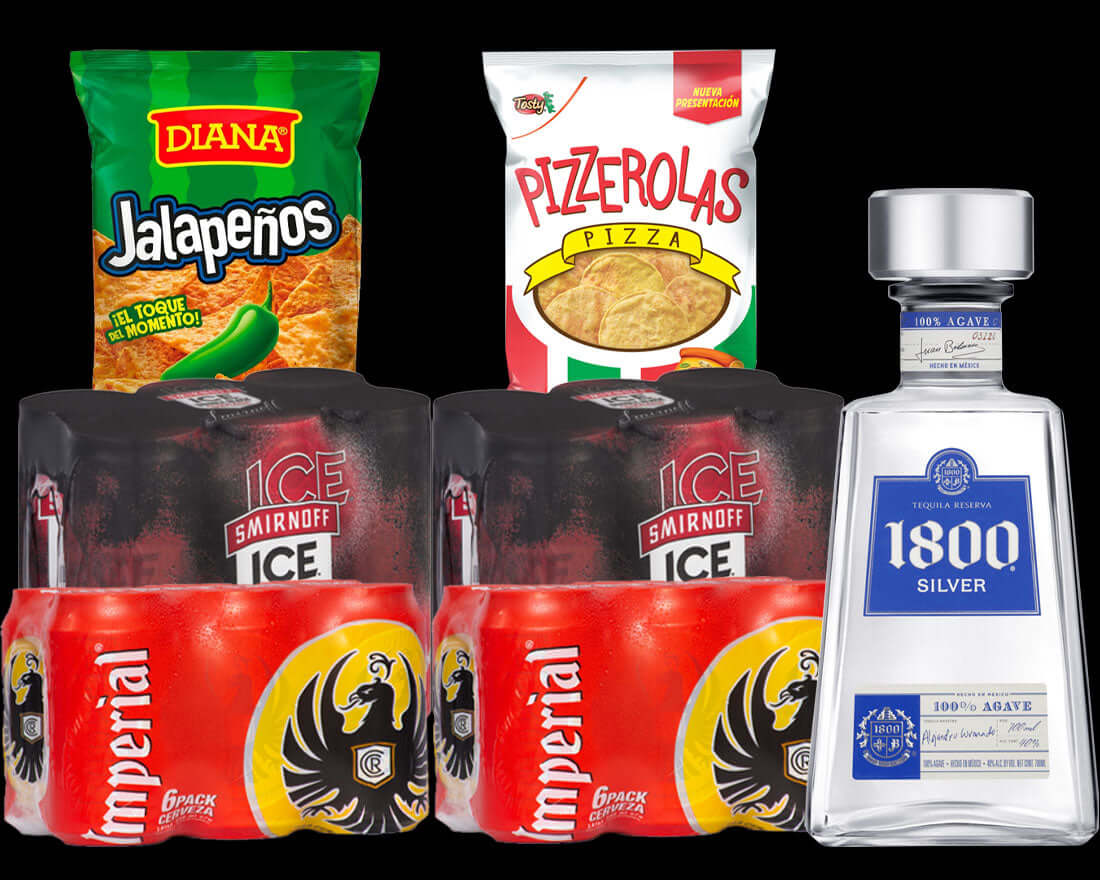 Party Pack 6 - Tequila, Smirnoff Ice, Imperial Beer + 2 Snacks